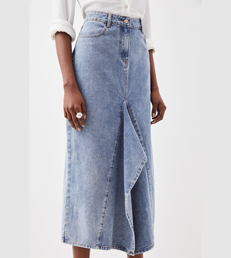 Buy Karen Millen Tailored Asymmetric Maxi Denim Skirt In Blue ...
