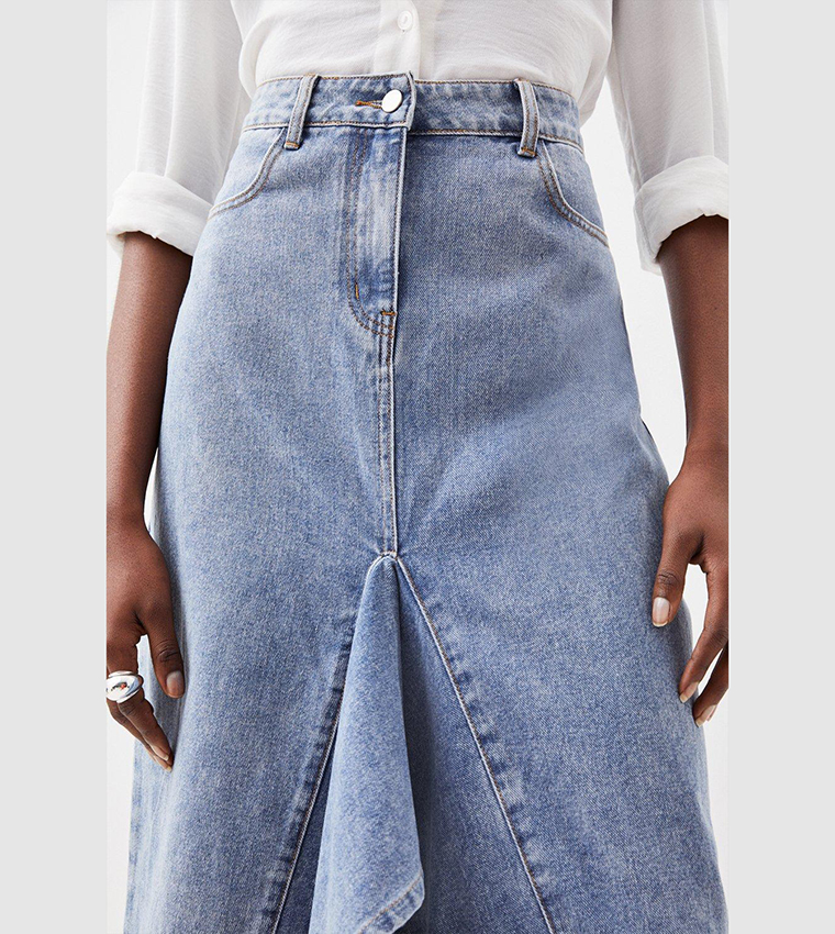Buy Karen Millen Tailored Asymmetric Maxi Denim Skirt In Blue ...