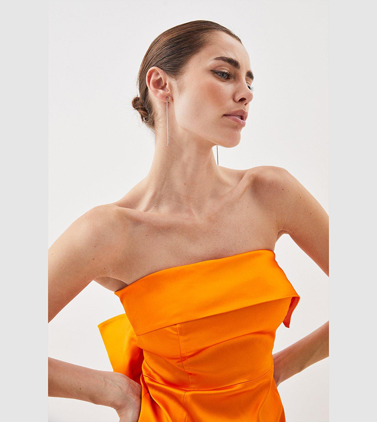 [RECTO] MILD SATIN TUCKED DETAIL STRAP DRESS☆送料込☆ FLAREUP】Asymmetrical Draped Strap Roll-Up Dress | OUR BRAND