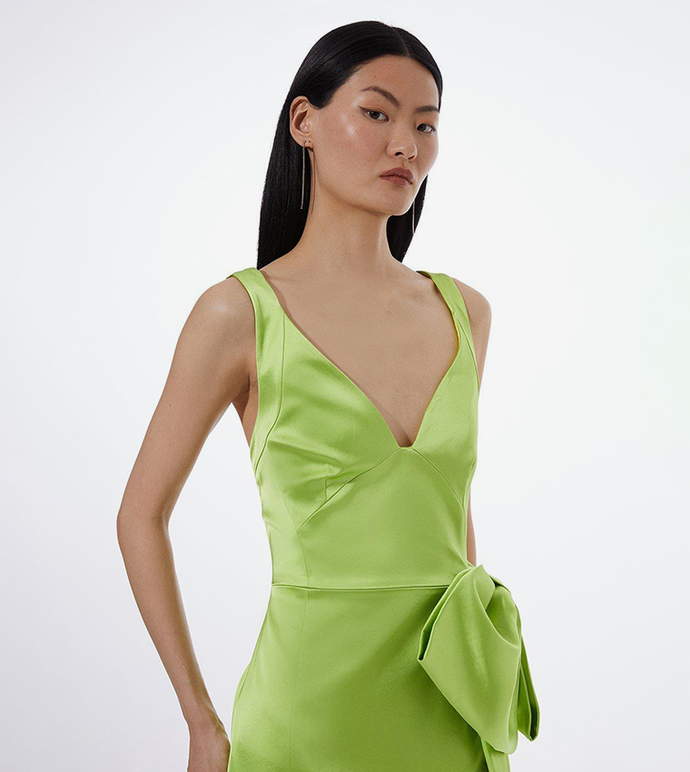 karen millen satin bow dress Rust Italian Satin Tailored Bow Detail Maxi Dress