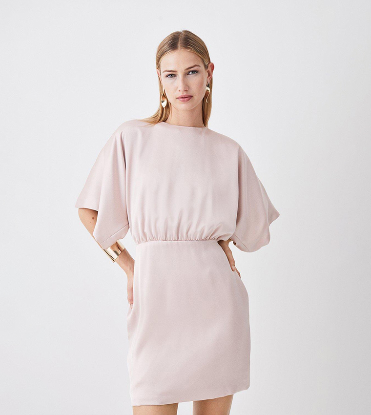Buy Karen Millen Satin Back Crepe Angel Sleeve Mini Dress In Blush |  6thstreet Kuwait