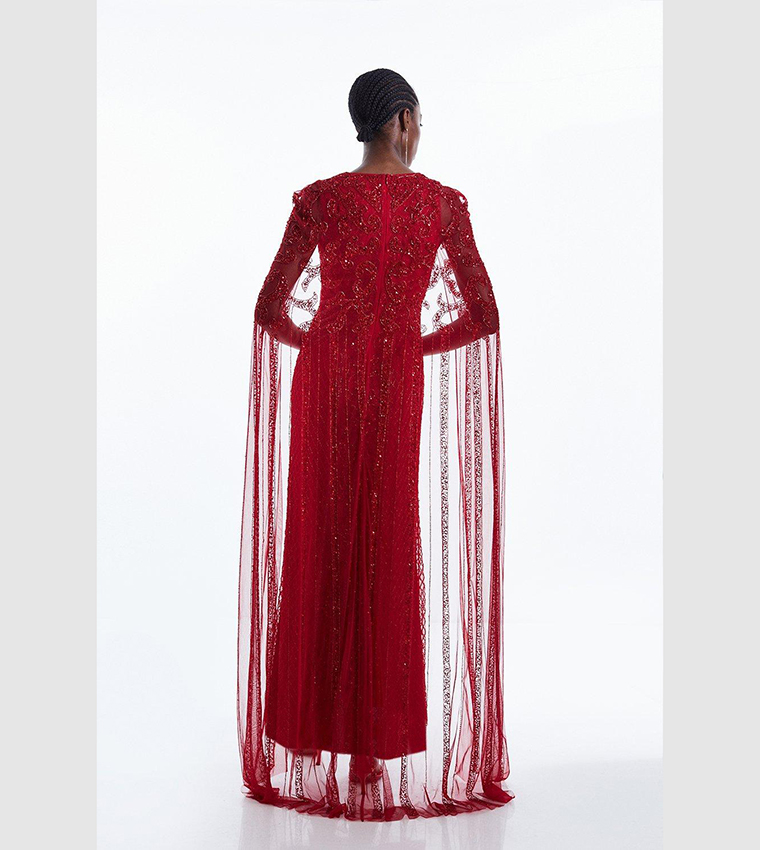Buy Karen Millen Embellished Maxi Dress With Cape In Red