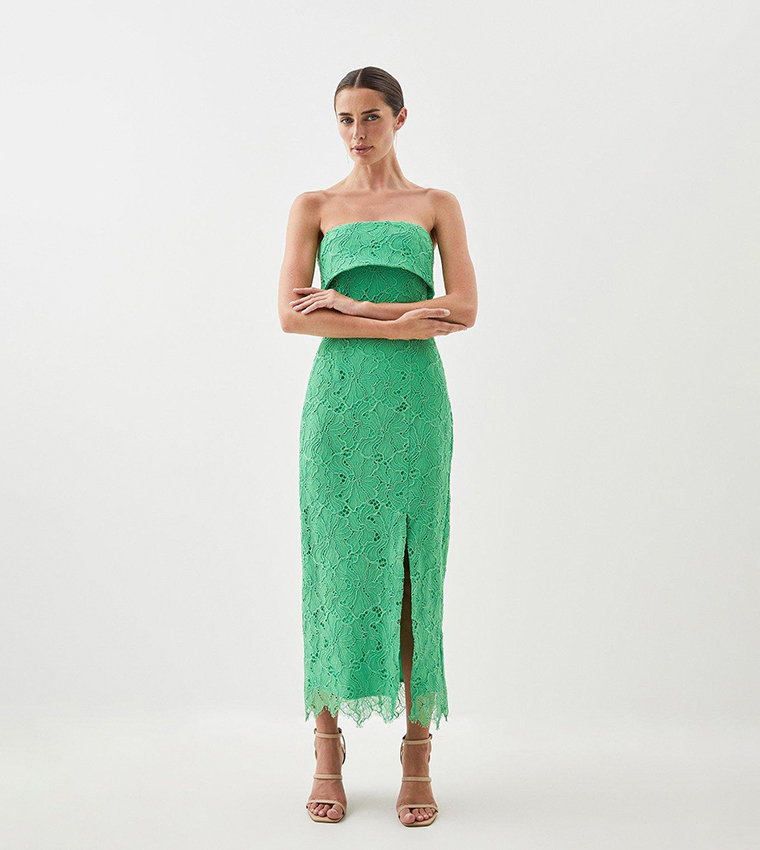 Buy Karen Millen Lace Bandeau Midi Dress In Green | 6thstreet UAE Buy Karen Millen Lace Bandeau Midi Dress In Green | 6thstreet UAE