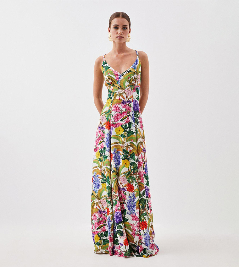 Buy Karen Millen Petite Spring Floral Strappy Woven Maxi Dress In ...