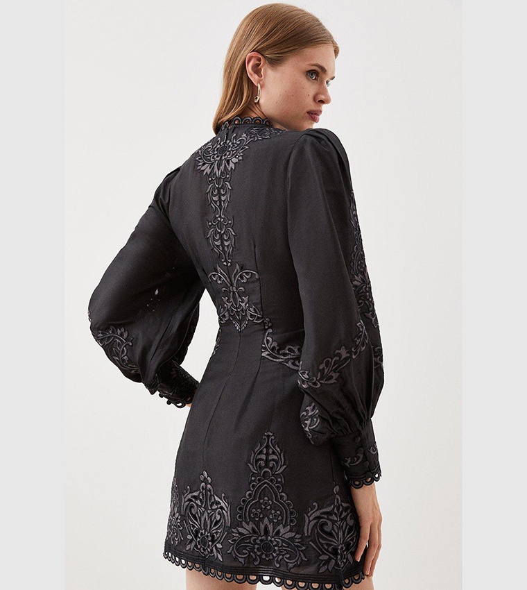 Buy Karen Millen Lydia Millen Cotton Cutwork Embroidered Woven Mini Dress In Black 6thStreet UAE