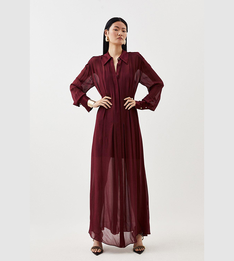 Buy Karen Millen Outlet Premium Georgette Sheer Maxi Shirt Dress In Wine 6thStreet Bahrain