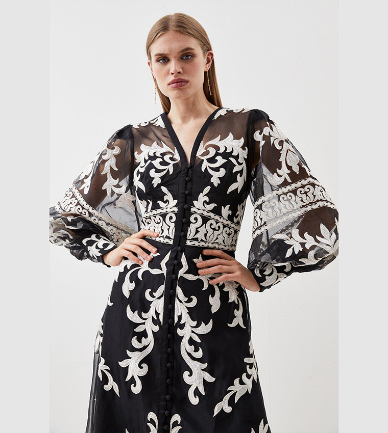 sachin and babi light blue dress Ivory KarenMillen Petite Floral Embroidery Organdie Woven Midi Dress
