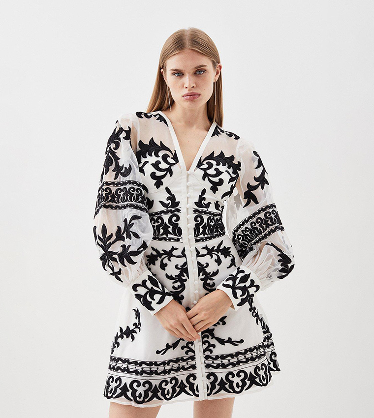 Buy Karen Millen Baroque Applique Woven Mini Dress In Ivory | 6thstreet  Qatar