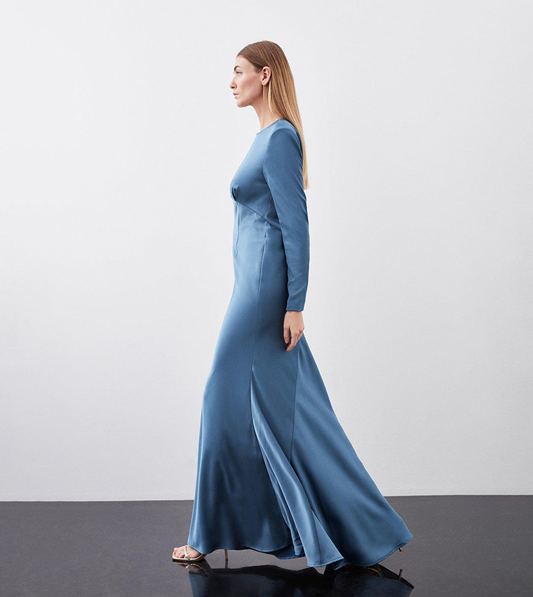 KAREN MILLEN 日本未入荷 無地 Vネック フレアドレス 光沢感 Buy Karen Millen Velvet Applique Woven Column Dress In FIG