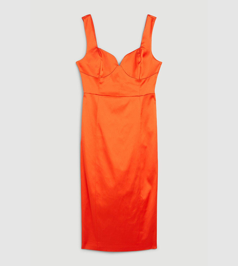 Buy Karen Millen Italian Structured Satin Corset Back Detail Midi Pencil  Dress In Orange