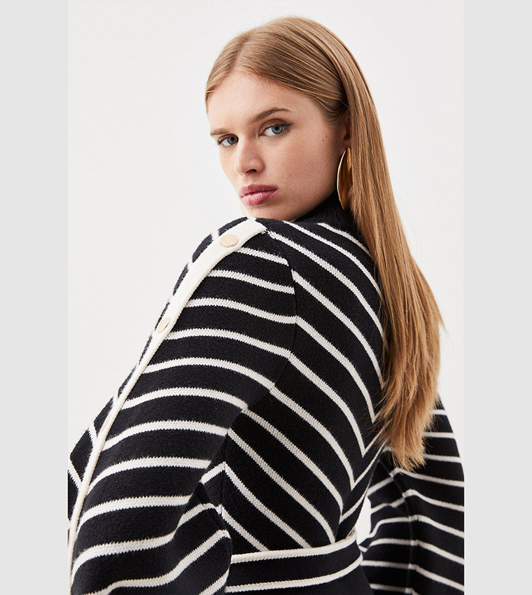 Buy Karen Millen Striped Cable Knit Belted Midi Dress In Multiple