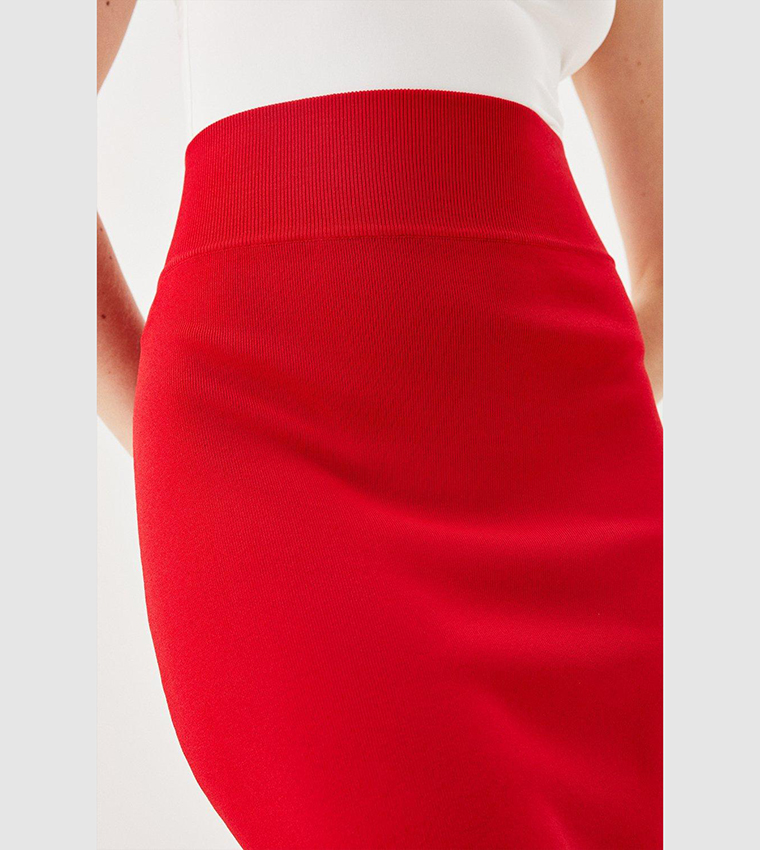 Buy Karen Millen Body Contouring Knitted Skirt In Red 6thstreet Kuwait