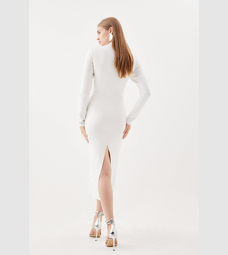 Buy Karen Millen Body Contouring Collared Knit Midi Dress In White 6thStreet Qatar