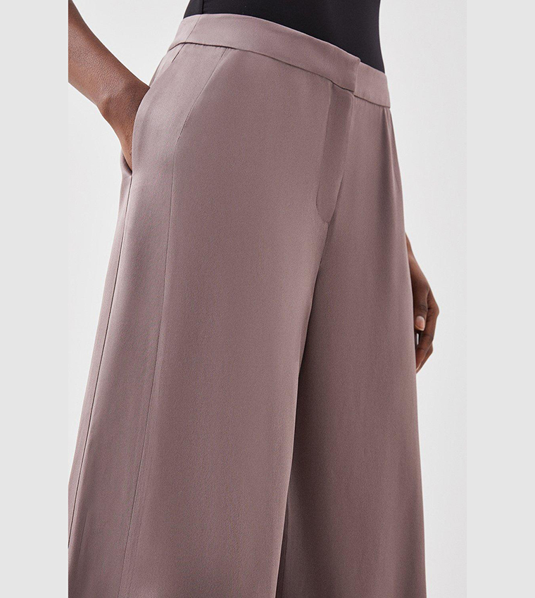 Satin Crepe Wide Leg High Waist Trousers | Karen Millen