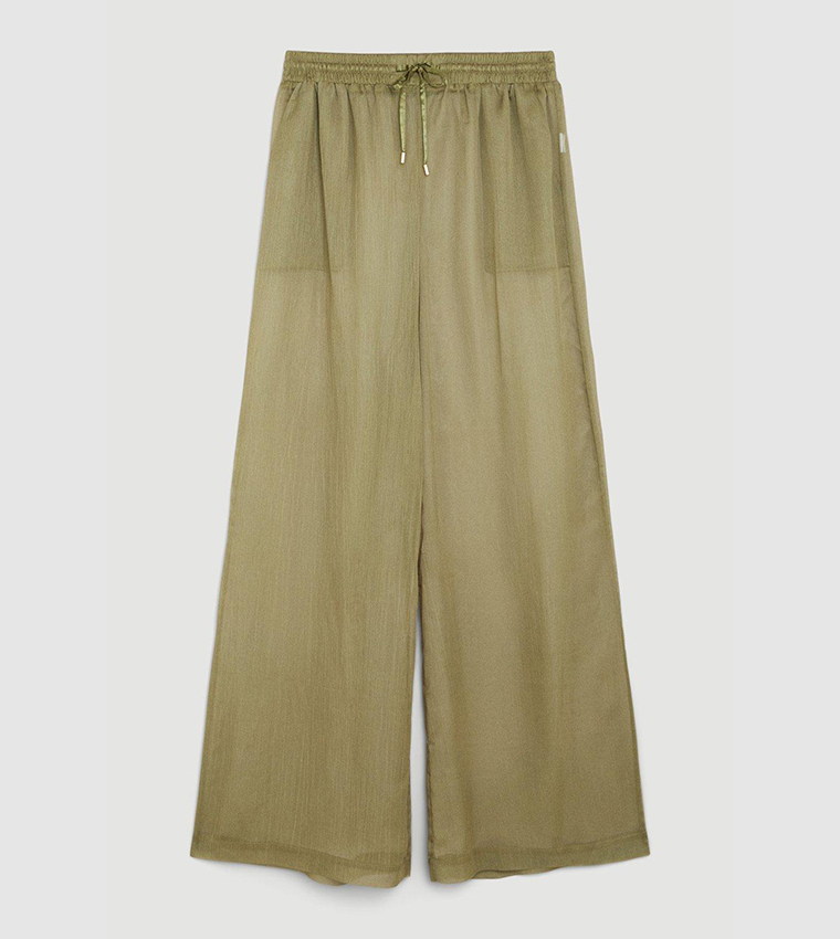 Buy Karen Millen Sheer Beach Wide Leg Trousers In Khaki | 6thStreet ...