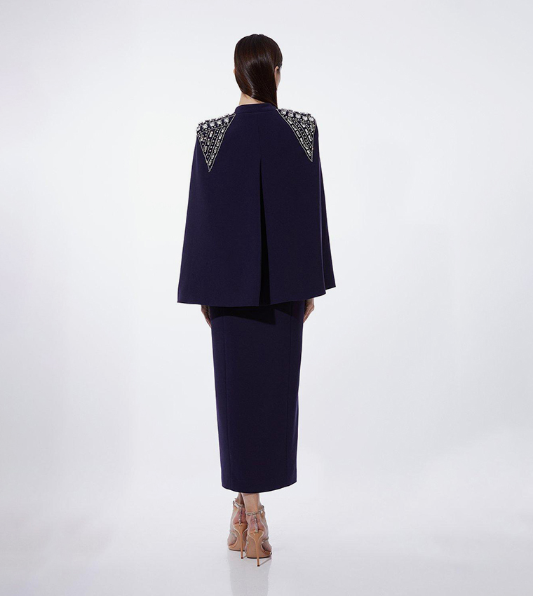 Buy Karen Millen Embellished Caddy Plunge Cape Sleeves Woven Midi Dress In  Navy | 6thStreet Oman