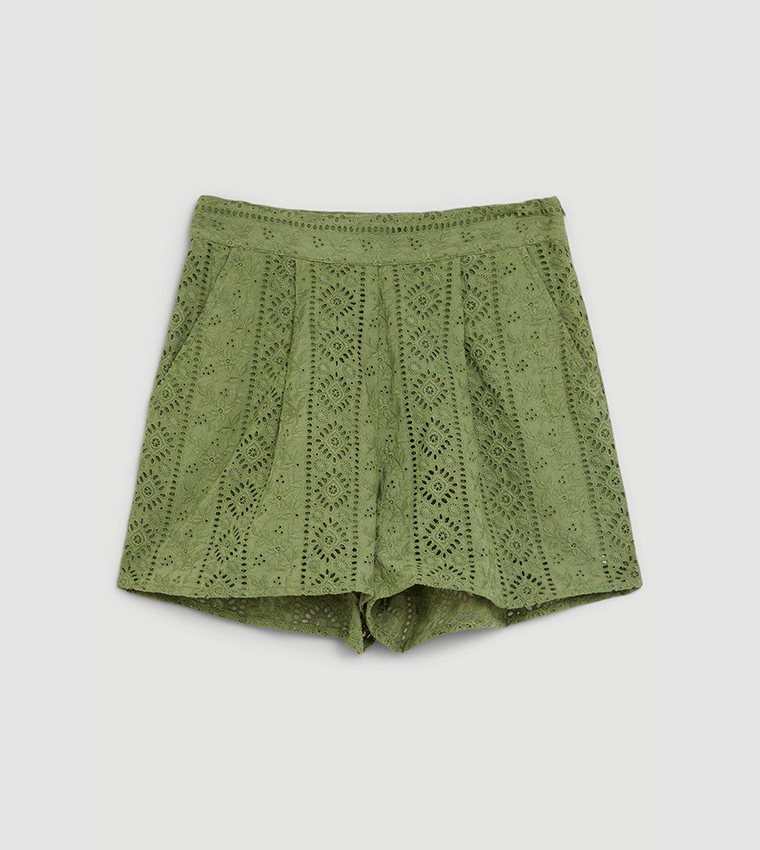 Buy Karen Millen Cotton Broderie Shorts In Khaki 6thStreet Bahrain