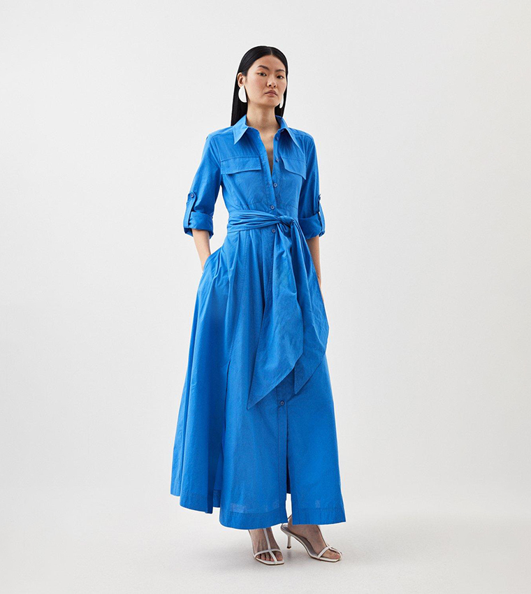 karen millen blue shirt dress Karen Millen Petite Tailored Crepe Tipped Tailored Midi Shirt Dress in Navy