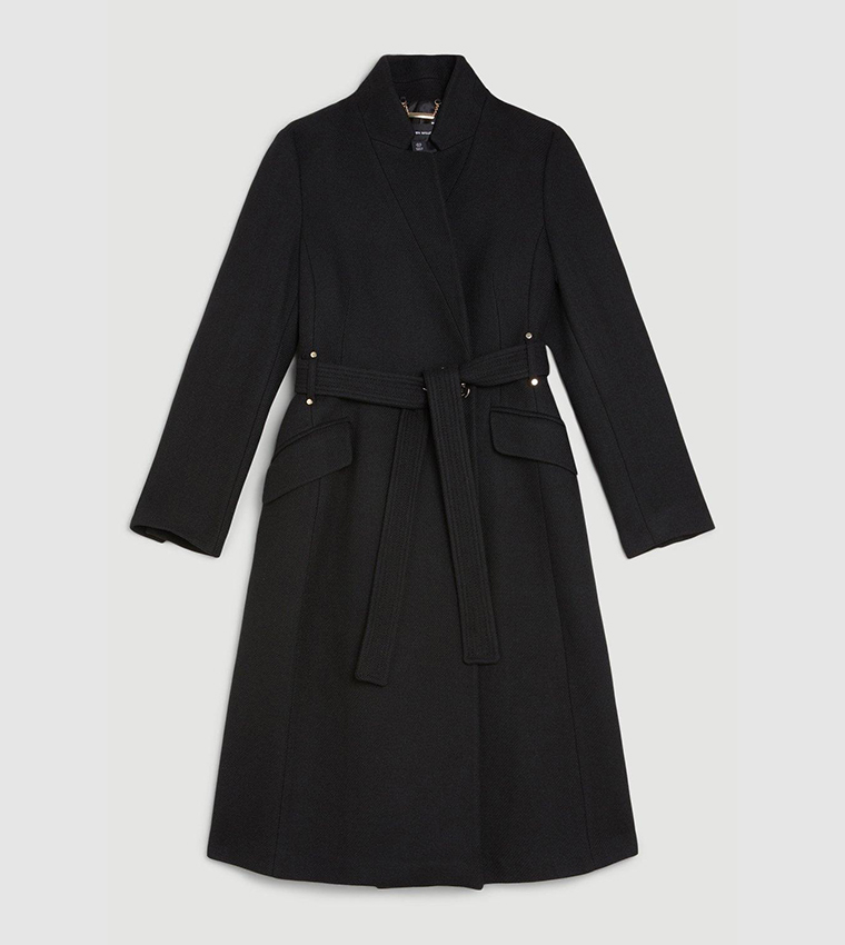Pure Cashmere Notch-Lapel Midi Belted Coat – Black