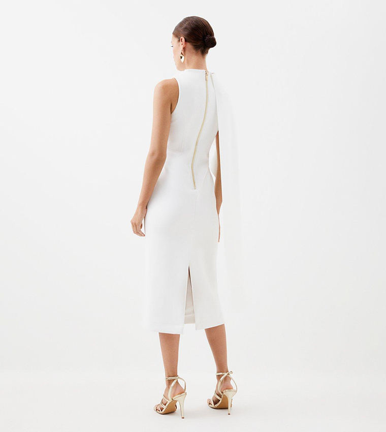 Buy Karen Millen Petite Scuba Waterfall Detail Midi Dress In White