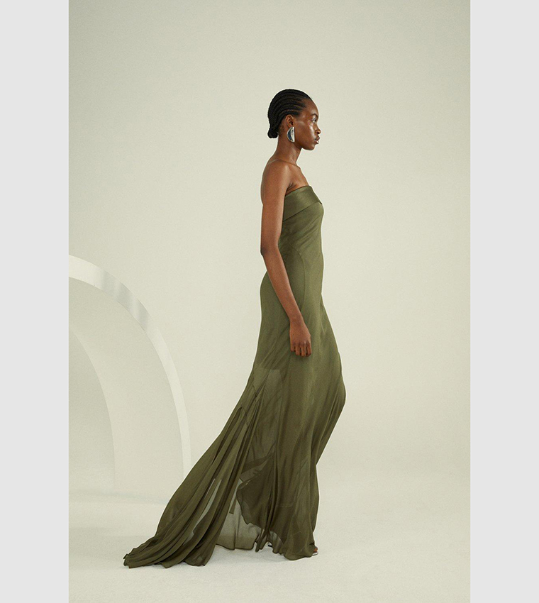 Buy Karen Millen Premium Georgette Bandeau Maxi Dress In Khaki