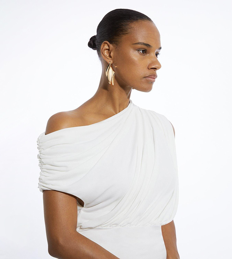 Jersey Crepe Asymmetric Neckline Maxi Dress