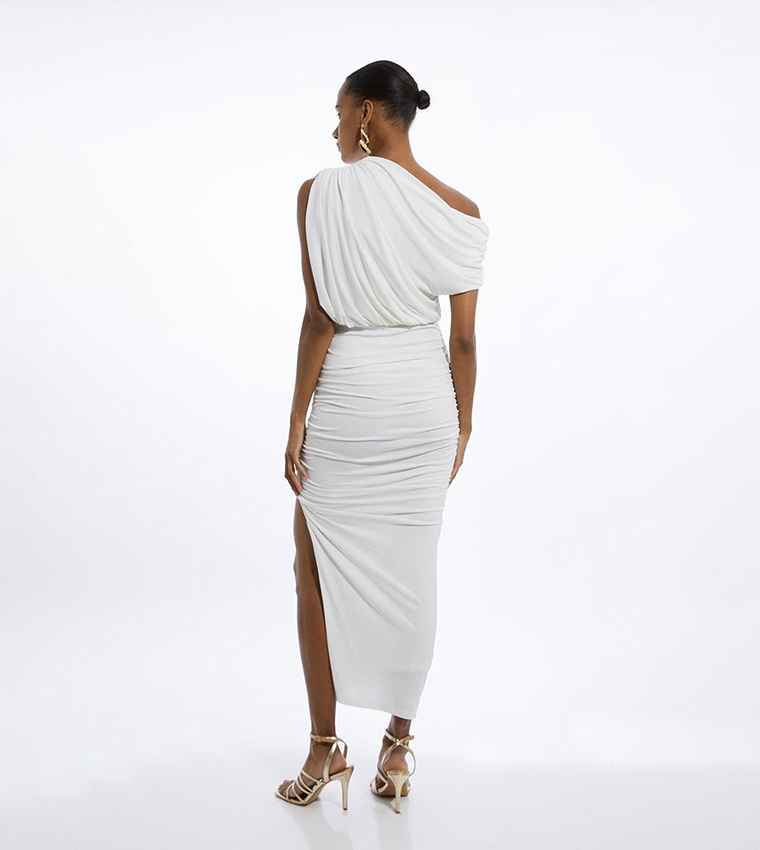 Jersey Crepe Asymmetric Neckline Maxi Dress