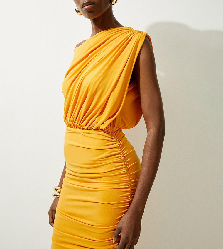 Jersey Crepe Asymmetric Neck Maxi Dress