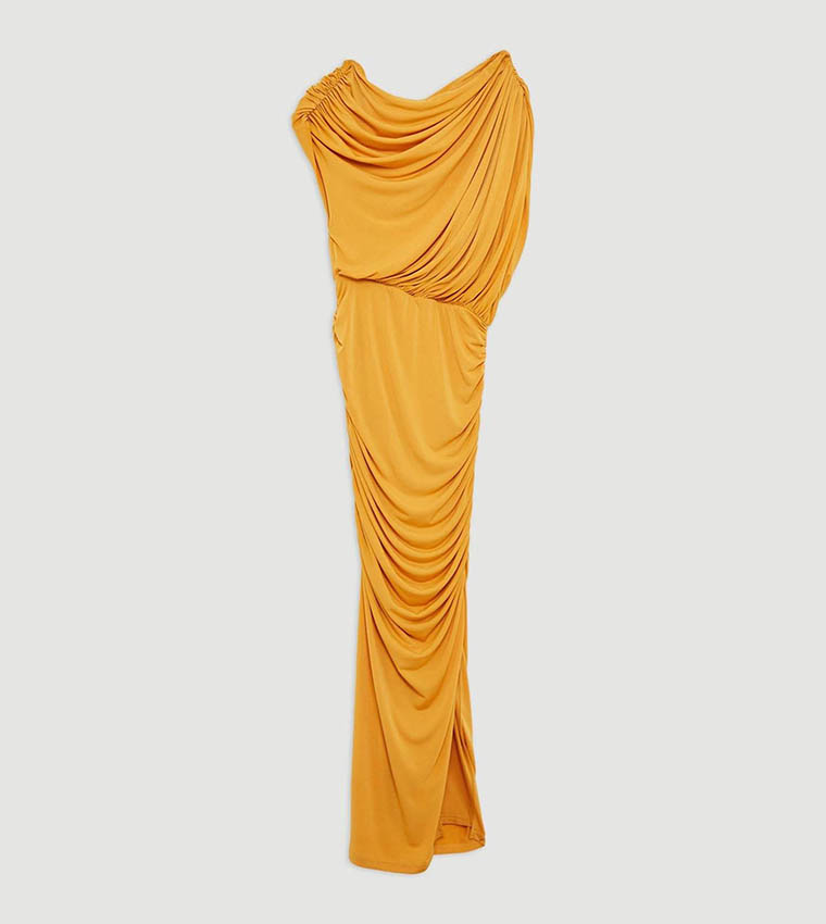 Jersey Crepe Asymmetric Neck Maxi Dress
