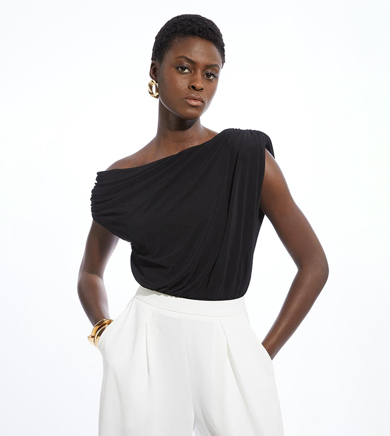 Jersey Crepe Asymmetric Bodysuit Top