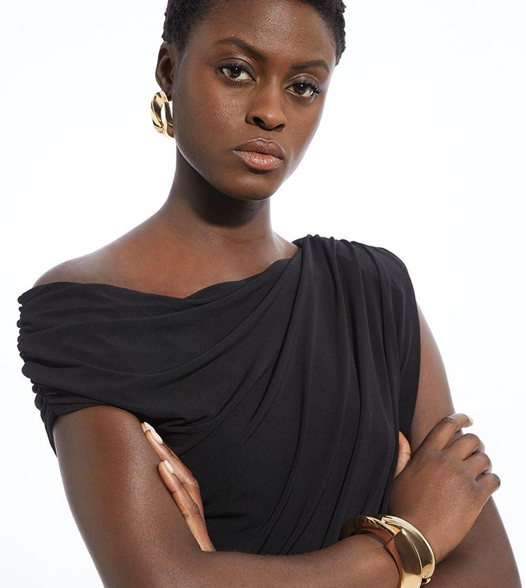 Jersey Crepe Asymmetric Bodysuit Top