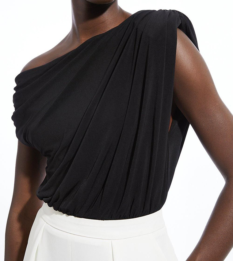 Jersey Crepe Asymmetric Bodysuit Top