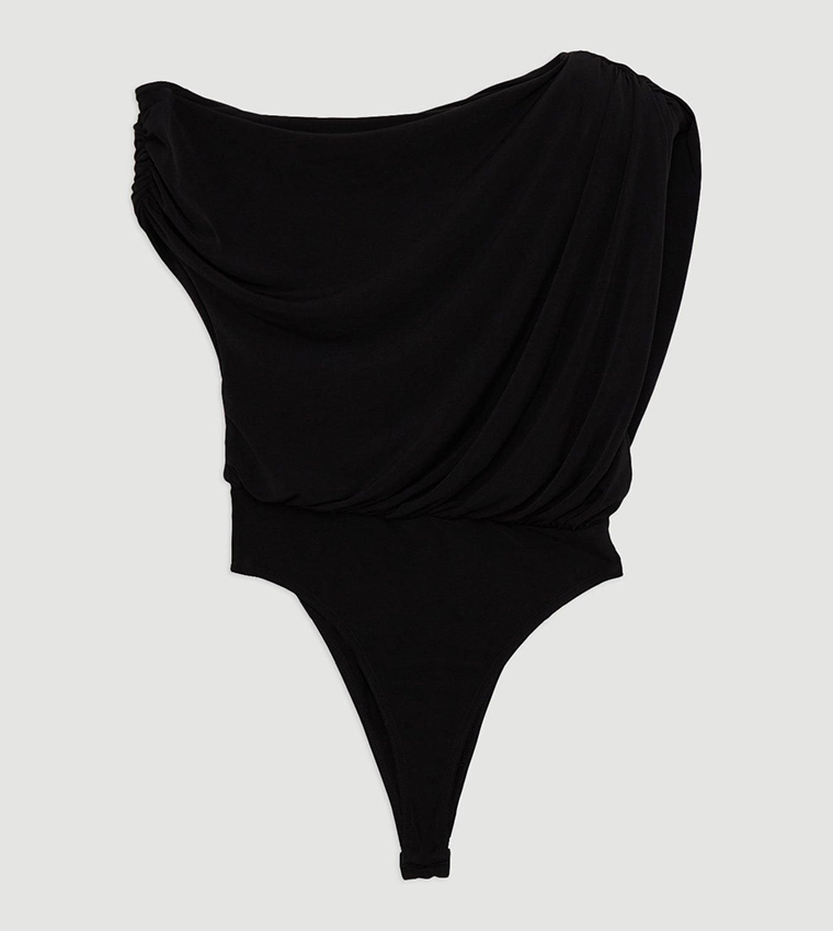 Jersey Crepe Asymmetric Bodysuit Top