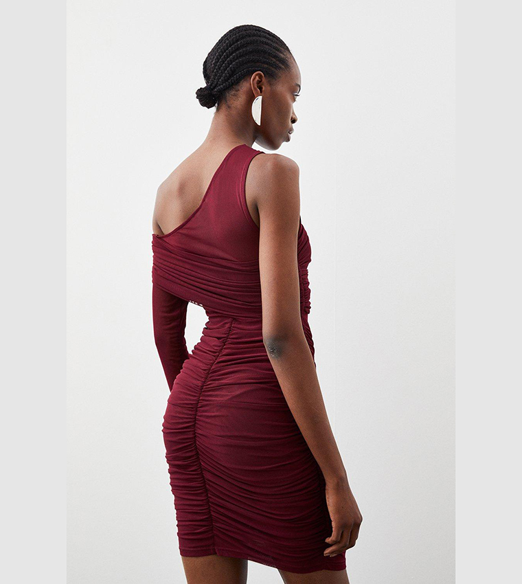 Buy Karen Millen Ruched Mesh Asymmetric Jersey Mini Dress In