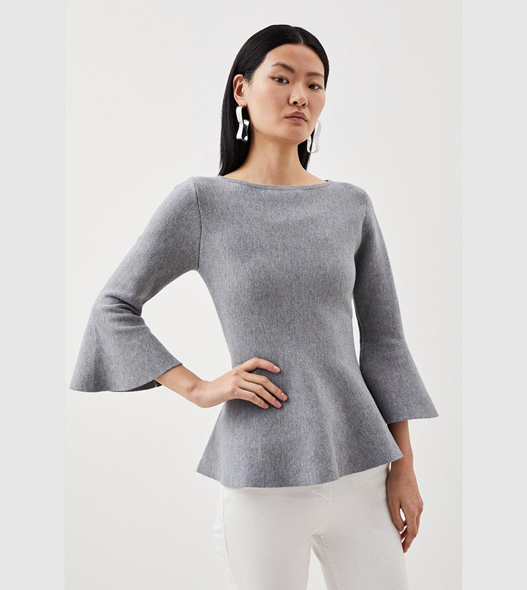 Hooded Knit Bell Sleeve Top - Macaron