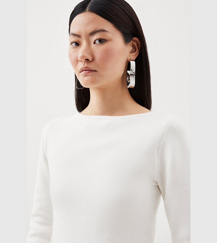 Buy Karen Millen Compact Wool Look Knit Bell Sleeves Top In Ivory