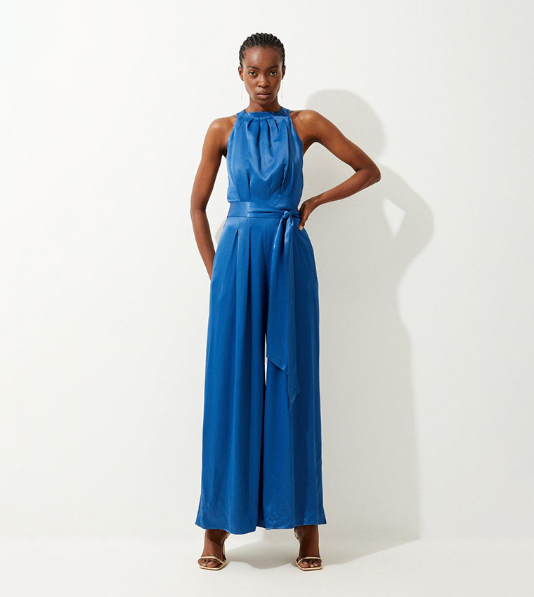 Buy Karen Millen Satin Woven Halterneck Jumpsuit In Navy 6thStreet UAE