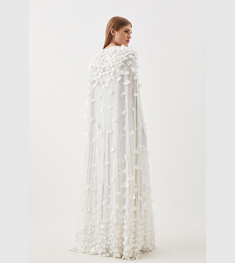 Floral Applique Woven Maxi Cape Dress