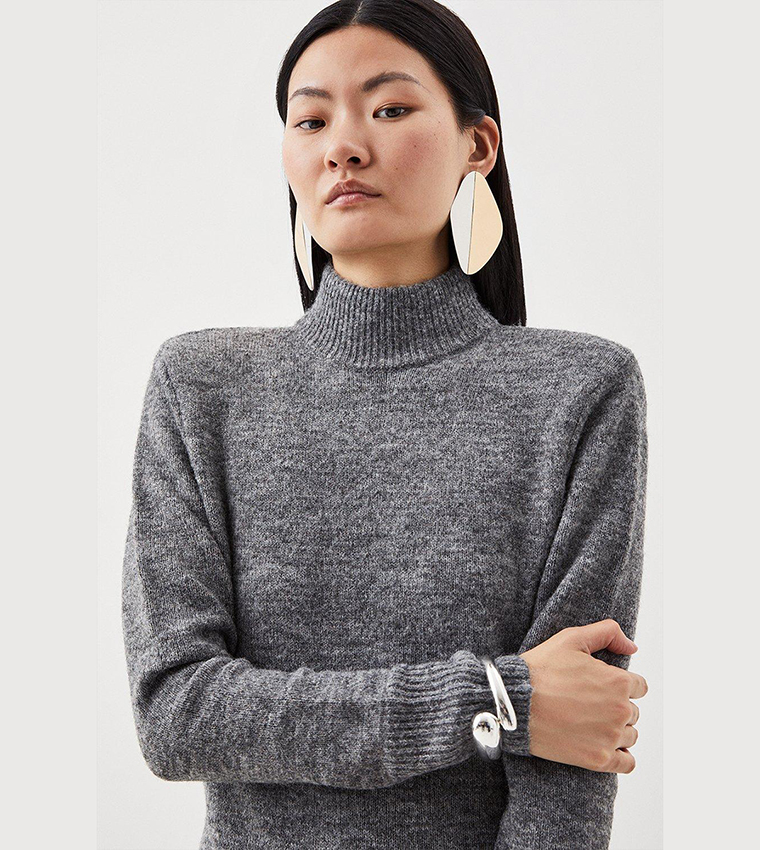 Sheer Knit Slinky Funnel Neck Top | Karen Millen