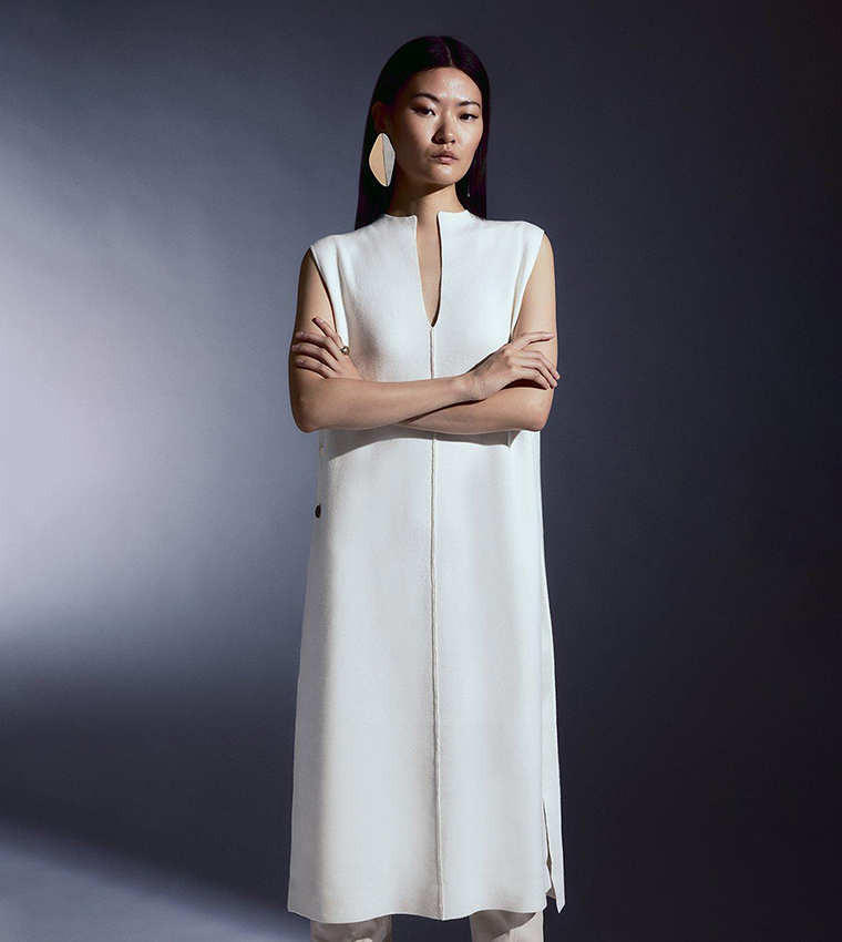 Buy Karen Millen Sleeveless Milano Knit Midi Dress In Ivory