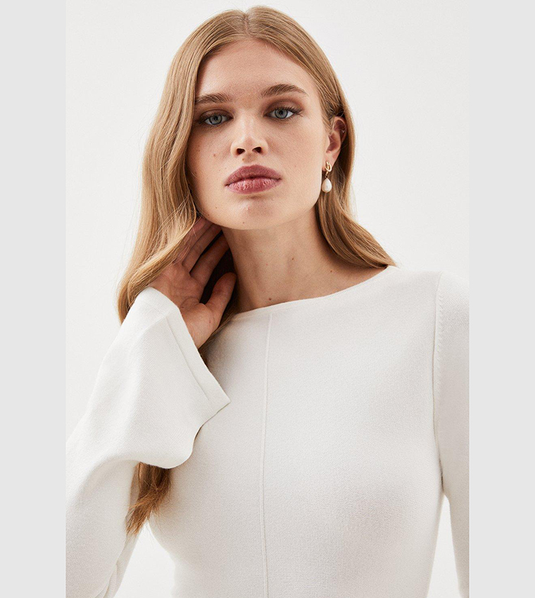 Lydia Millen Compact Knit Wool Look Full Skirt Midi Dress