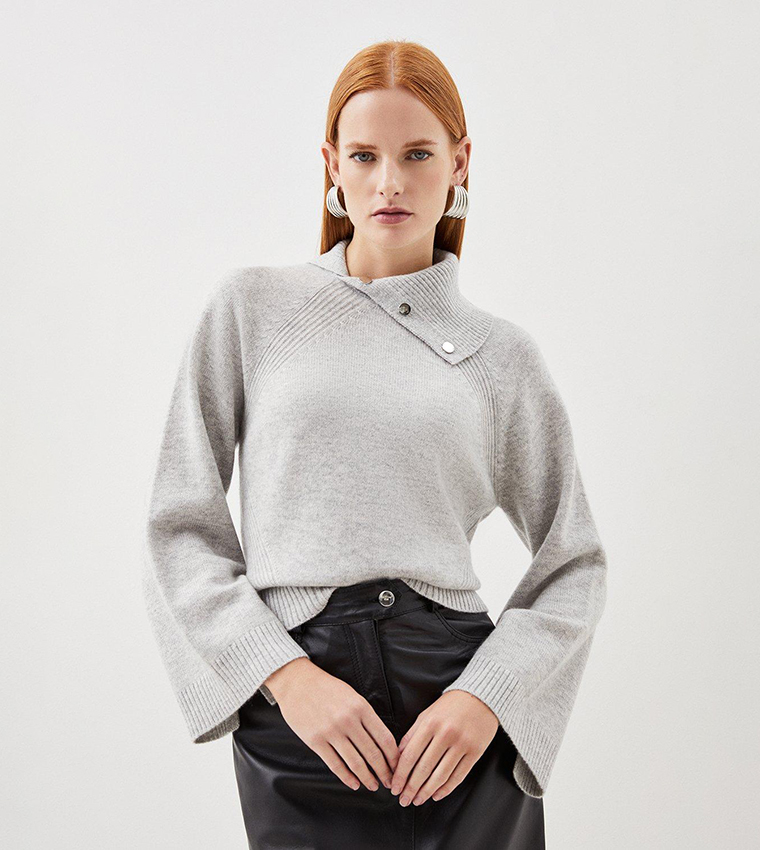 Buy Karen Millen Envelope Neck Cashmere Knit Sweater In Grey 6thStreet Kuwait