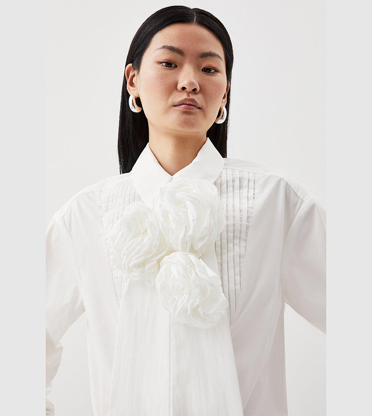 Buy Karen Millen Striped Cotton Woven Shirt With Rosette In White