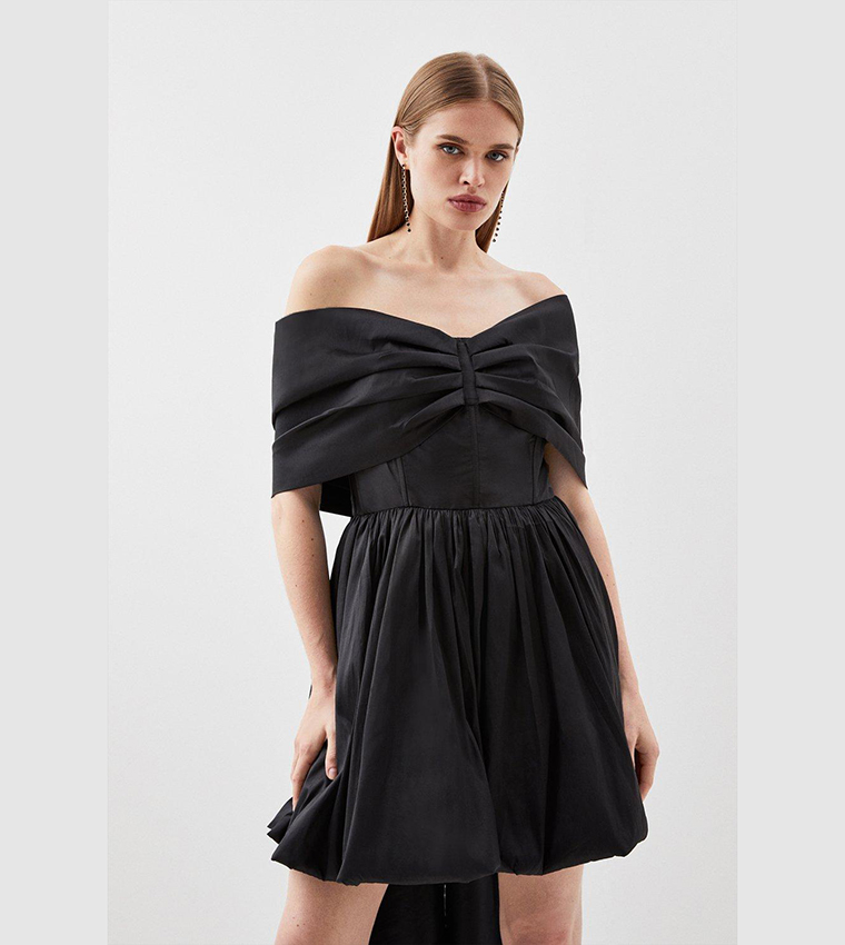 Buy Karen Millen Bow Detail Tulle Taffeta Woven Mini Dress In Black ...