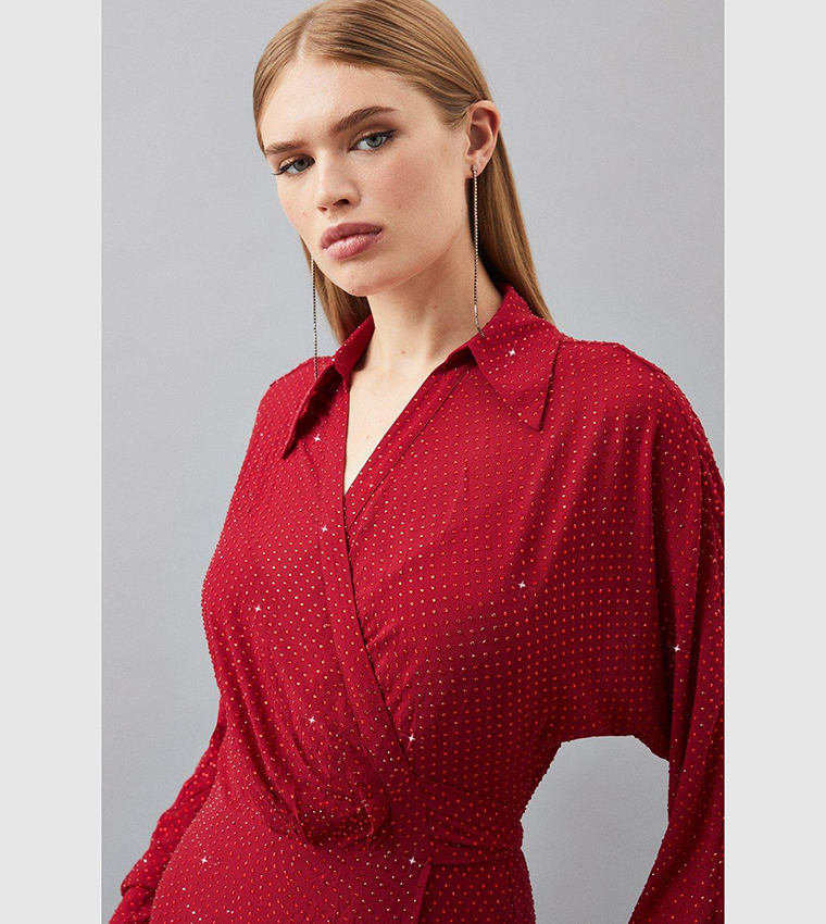 Hot Fix Plunge Batwing Woven Maxi Dress