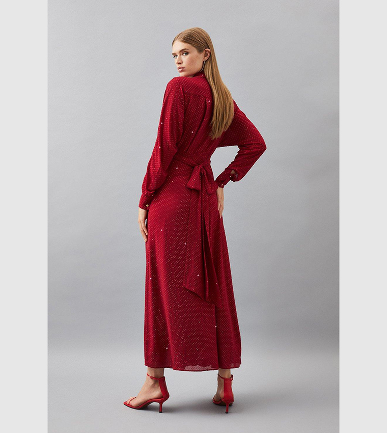 Hot Fix Plunge Batwing Woven Maxi Dress