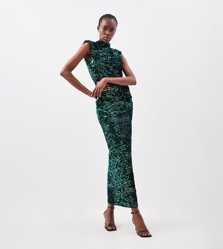 Buy Karen Millen Velvet Sequin Woven Maxi Skirt In Green 6thStreet
