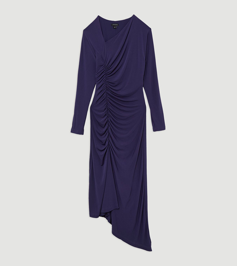 Jersey Crepe Ruched Long Sleeves Maxi Dress