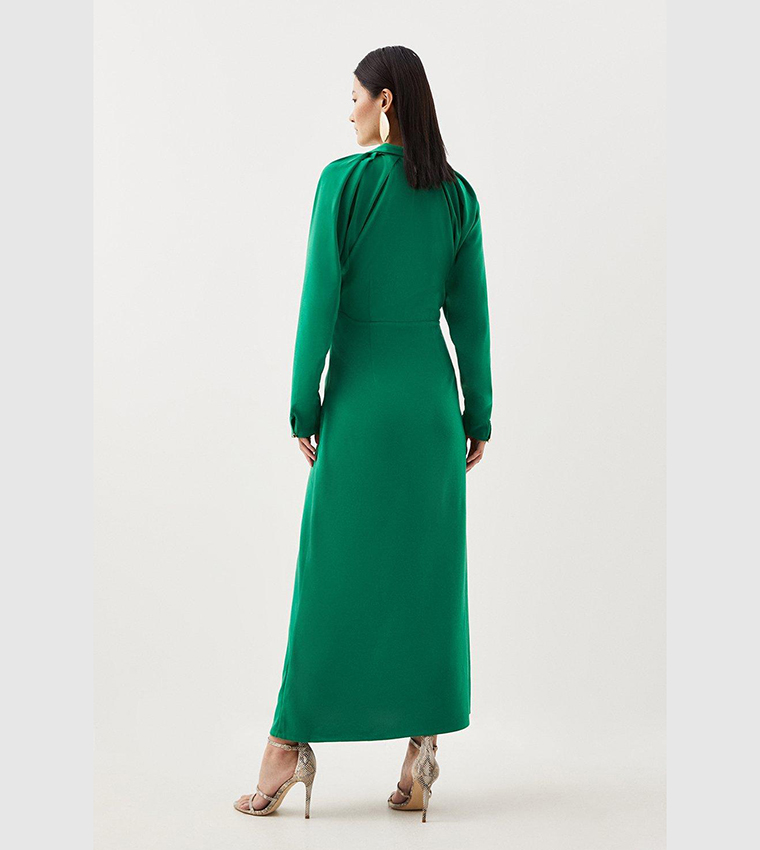 Plus Size Jersey Crepe Ruched Long Sleeve Maxi Dress | Karen Millen