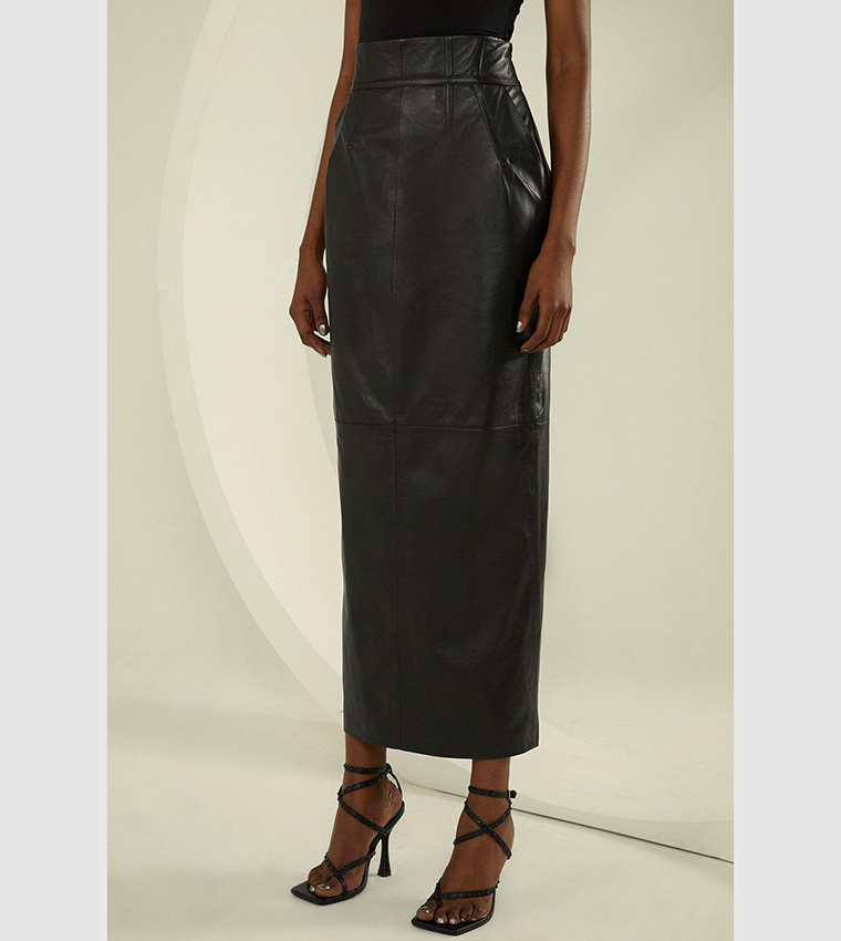 Buy Karen Millen Leather Corset Detail High Waist Maxi Pencil Skirt In ...